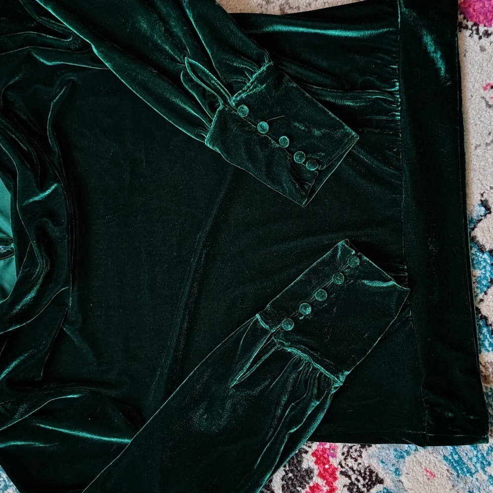 Anthropologie Emerald Green Velvet Top - Picture 6 of 8